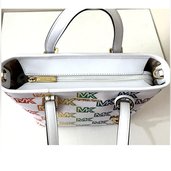 New Michael Kors Jet Set Travel X-Small Top Zip Tote Pride Optic White - Picture 4 of 6